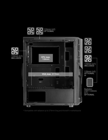 MARSGAMING CASE MID TOWER MC-X2 BLACK F.METAL, 2x12 FRGB, USB3 WINDOWS