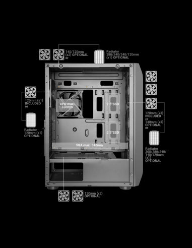 MARSGAMING CASE TOWER MC-PRO2 E-ATX XL 5x12CM PRO FAN